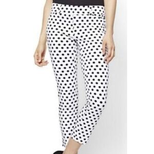 New York & Company White Ankle Pants With Black Polka Dots